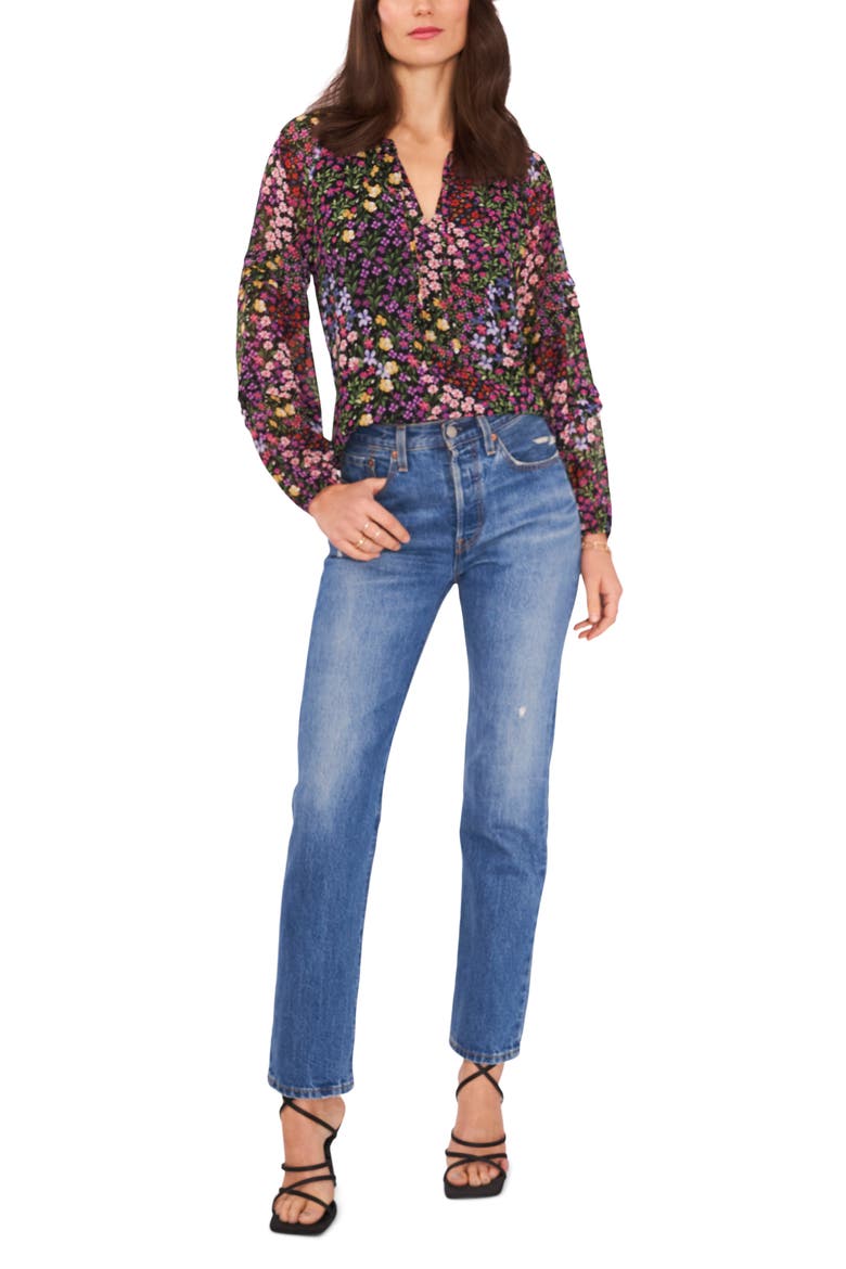 Mixed Floral Tie Neck Blouse, Alternate, color, DITSY PATCHES