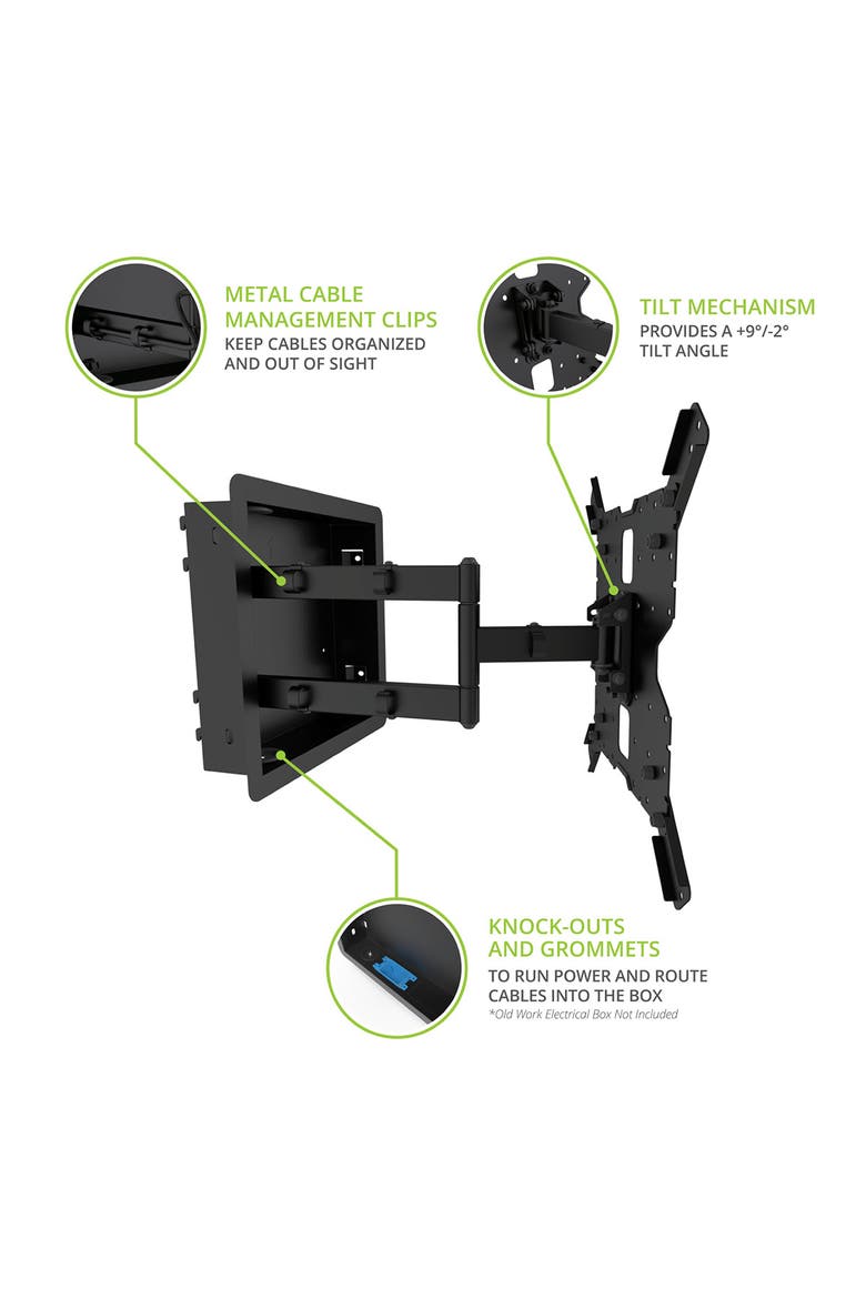 R400 Pro Series Recessed In Wall Full Motion TV Mount for 35"-65" TVs, Alternate, color, Black