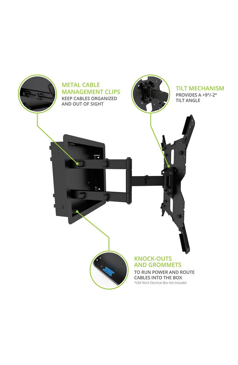 Kanto R400 Pro Series Recessed In Wall Full Motion TV Mount for 35"-65" TVs, Alternate, color, 
