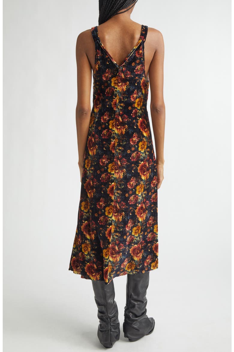 Grunge Floral Velvet Midi Dress, Alternate, color, ORANGE MULTI FLORAL