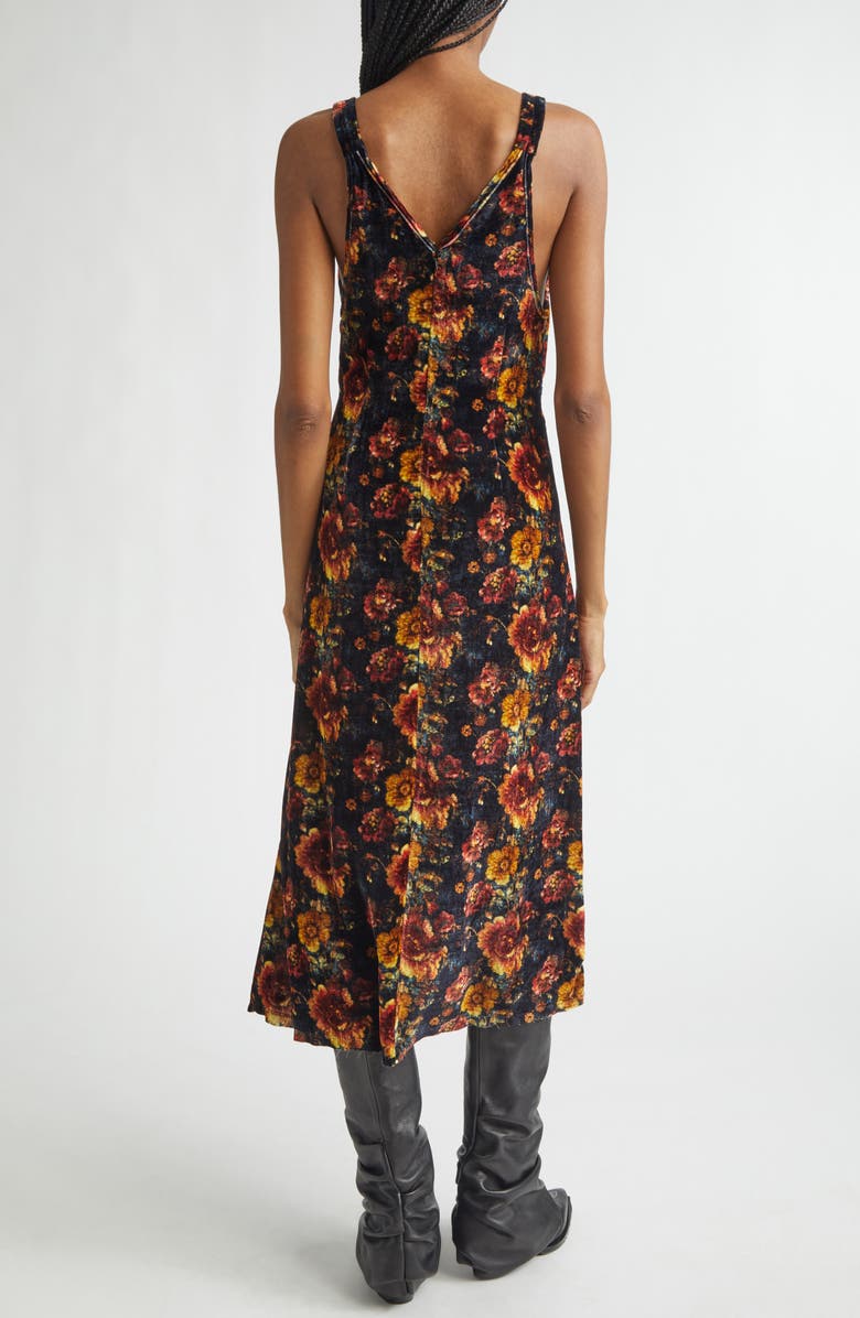 R13 Grunge Floral Velvet Midi Dress, Alternate, color, Orange Multi Floral