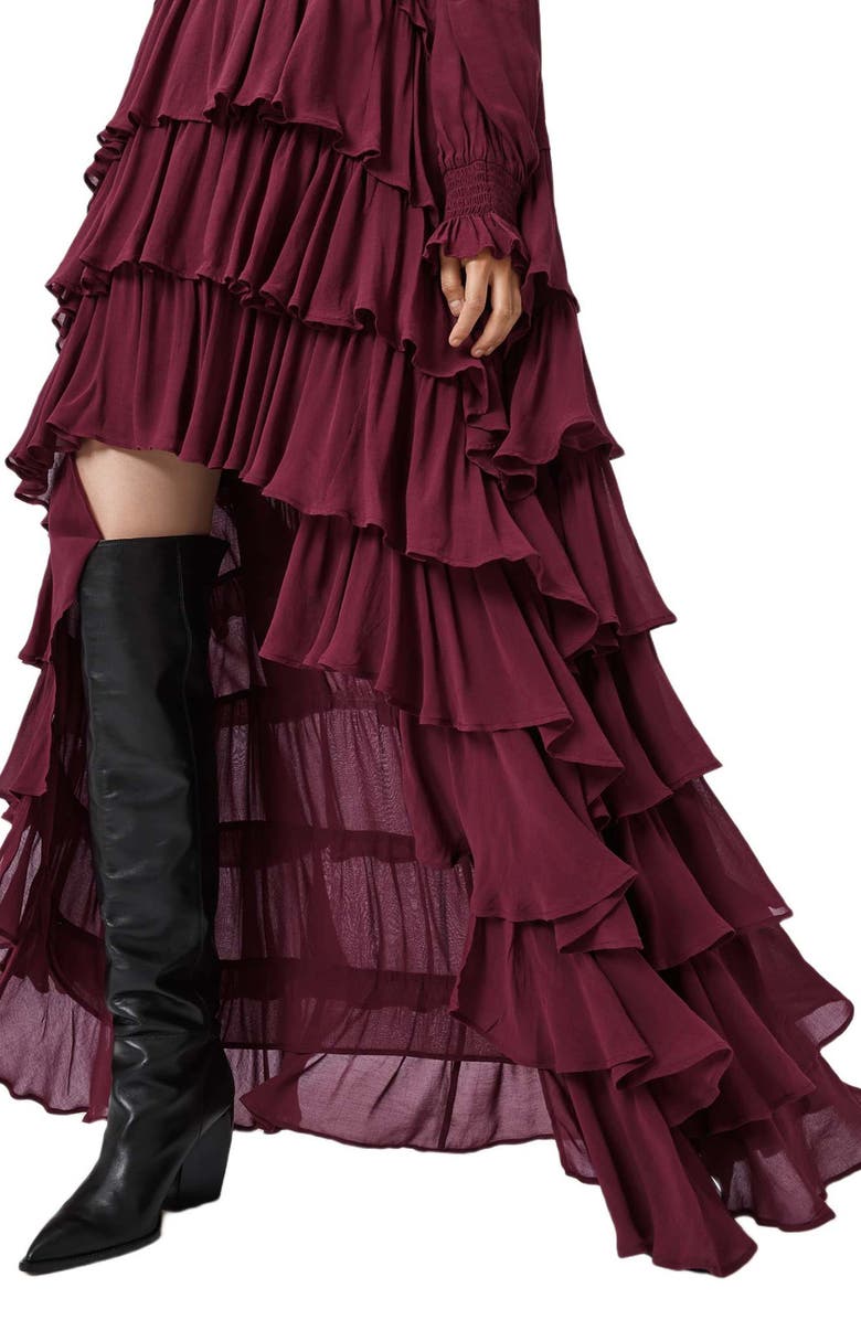 AllSaints Cavarly Ruffle Long Sleeve Maxi Dress, Alternate, color, Tawny Port Red