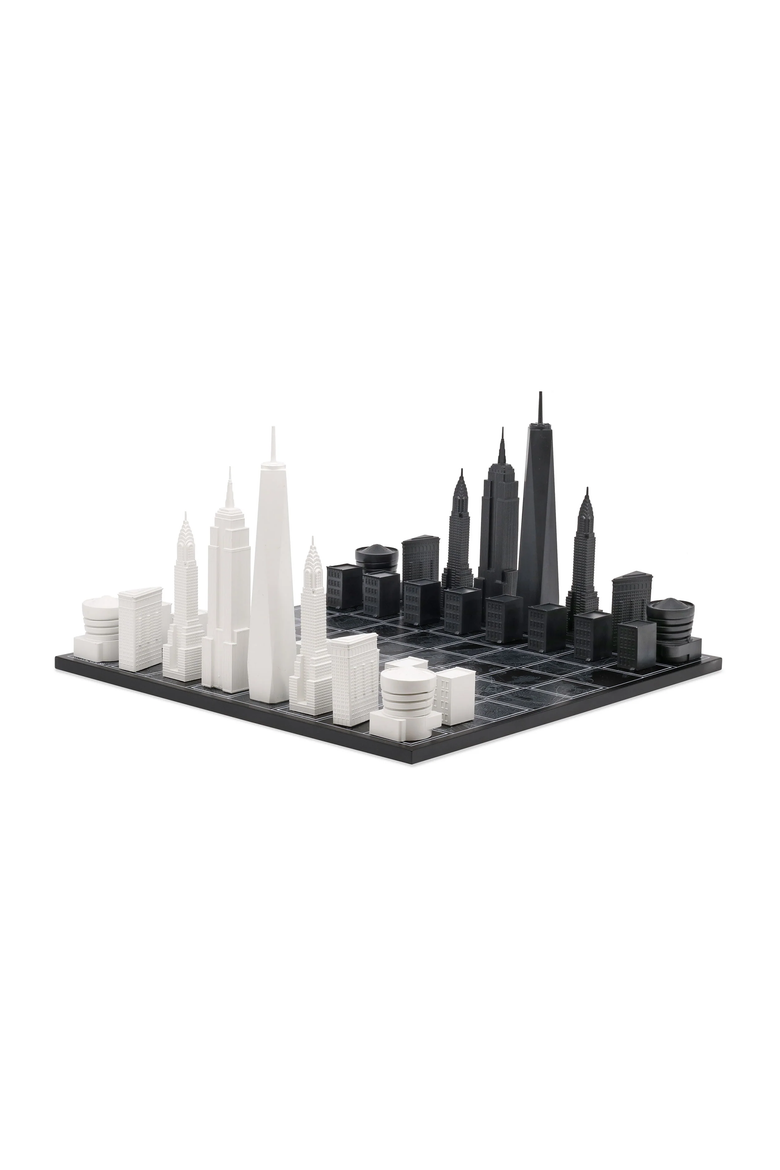 Chess Set Acrylic New York  Edition with Wood Map Board, Main, color, Black