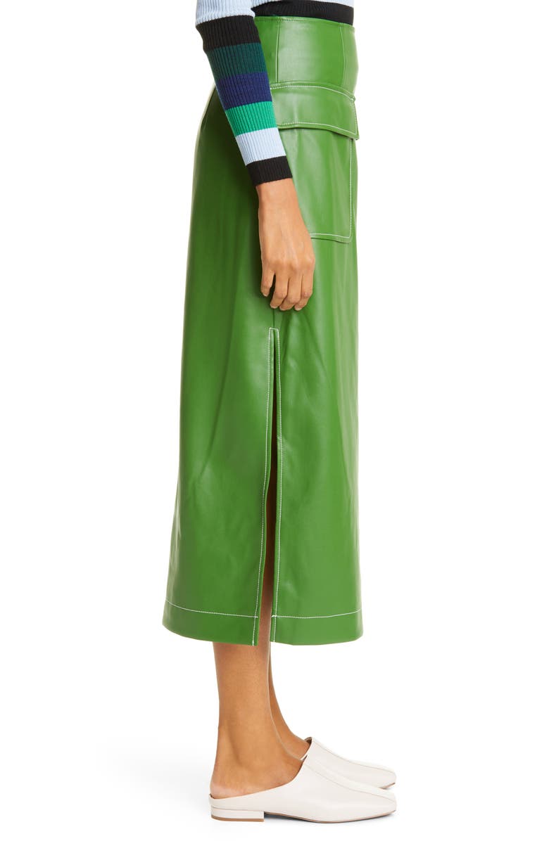 STAUD Burn Faux Leather Midi Skirt, Alternate, color,
