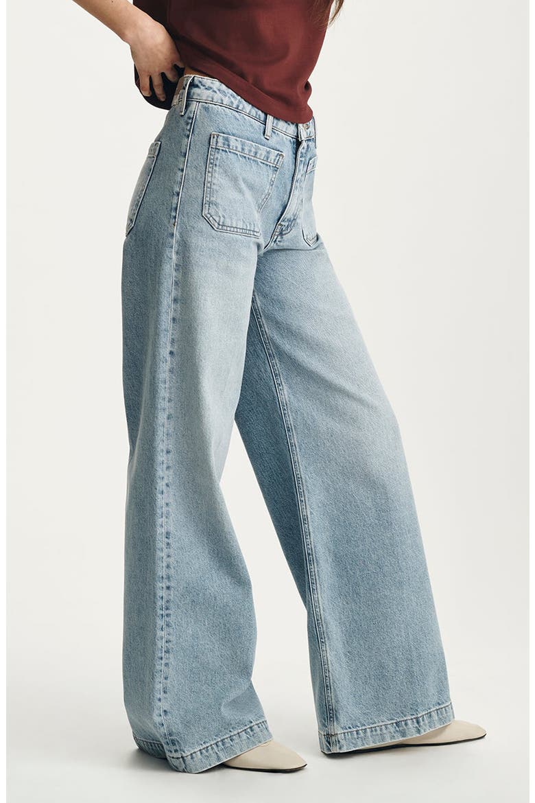 Christine Patch Pocket Wide Leg Jeans, Alternate, color, LIGHT CLASSIC DENIM