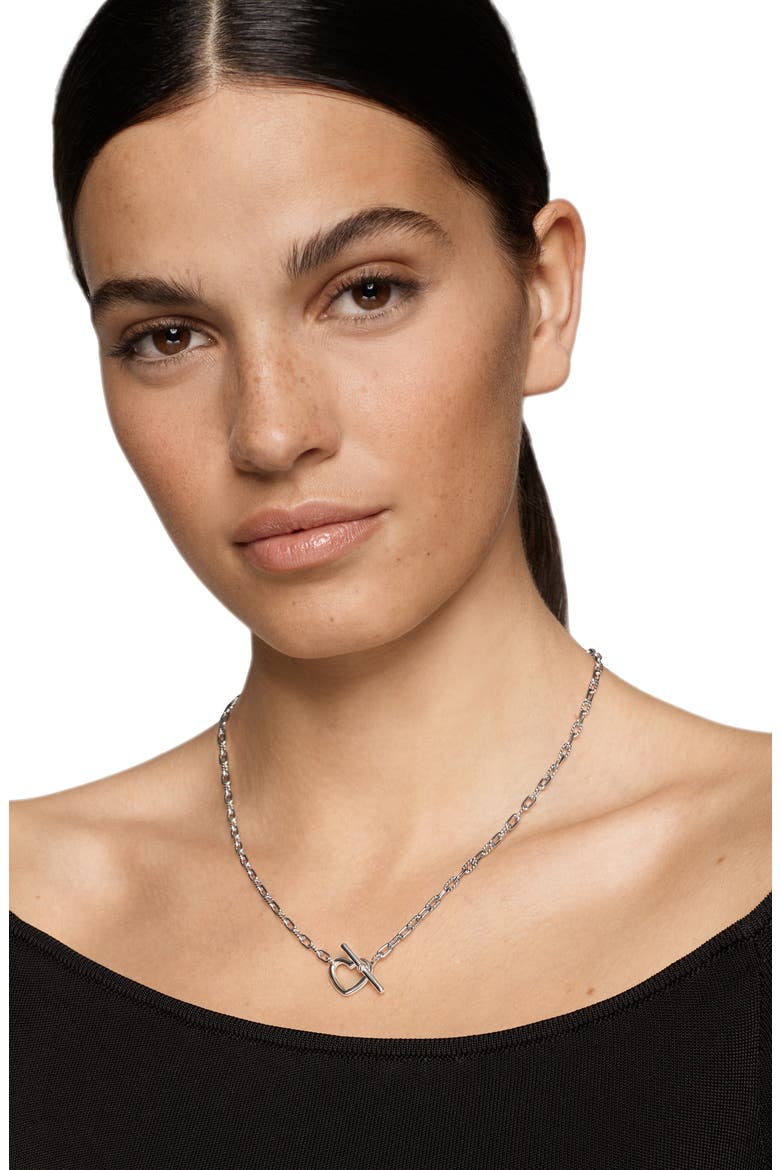 Madison® Heart Toggle Chain Necklace in Sterling Silver, 3mm, Alternate, color, SILVER DOME
