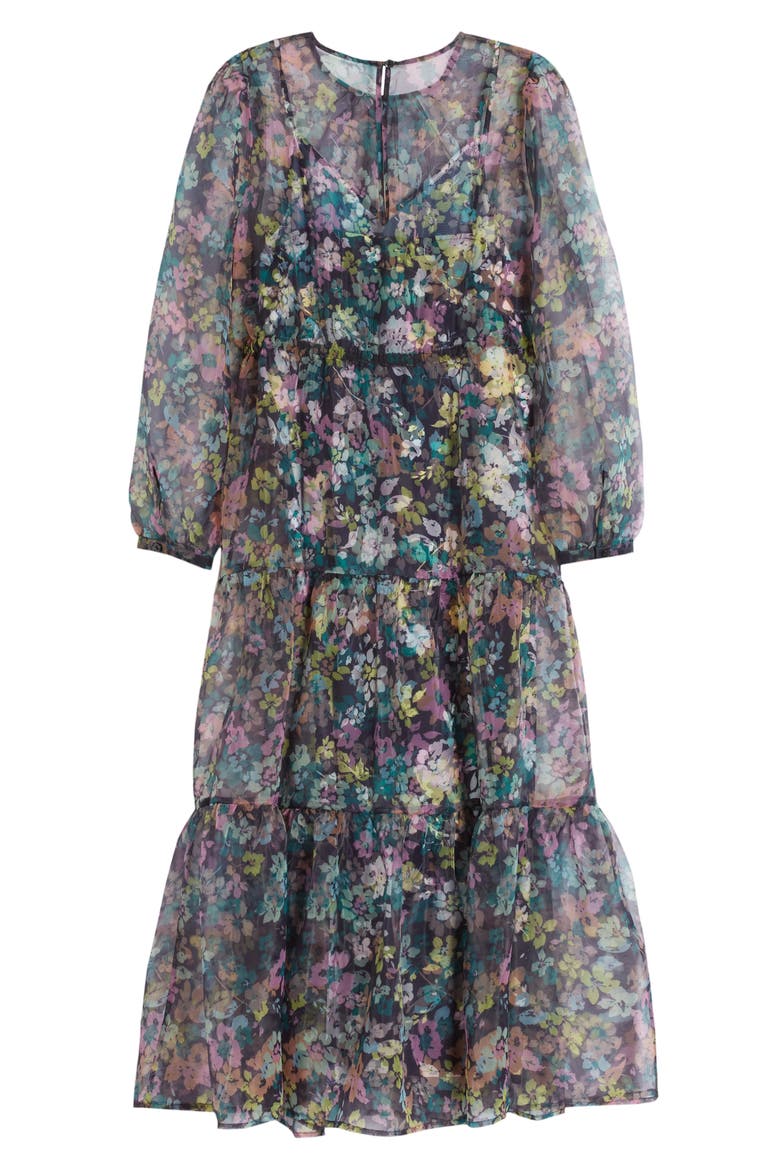 x Atlantic-Pacific Long Sleeve Floral Sheer Tiered Maxi Dress, Alternate, color, NAVY MULTI FLORAL