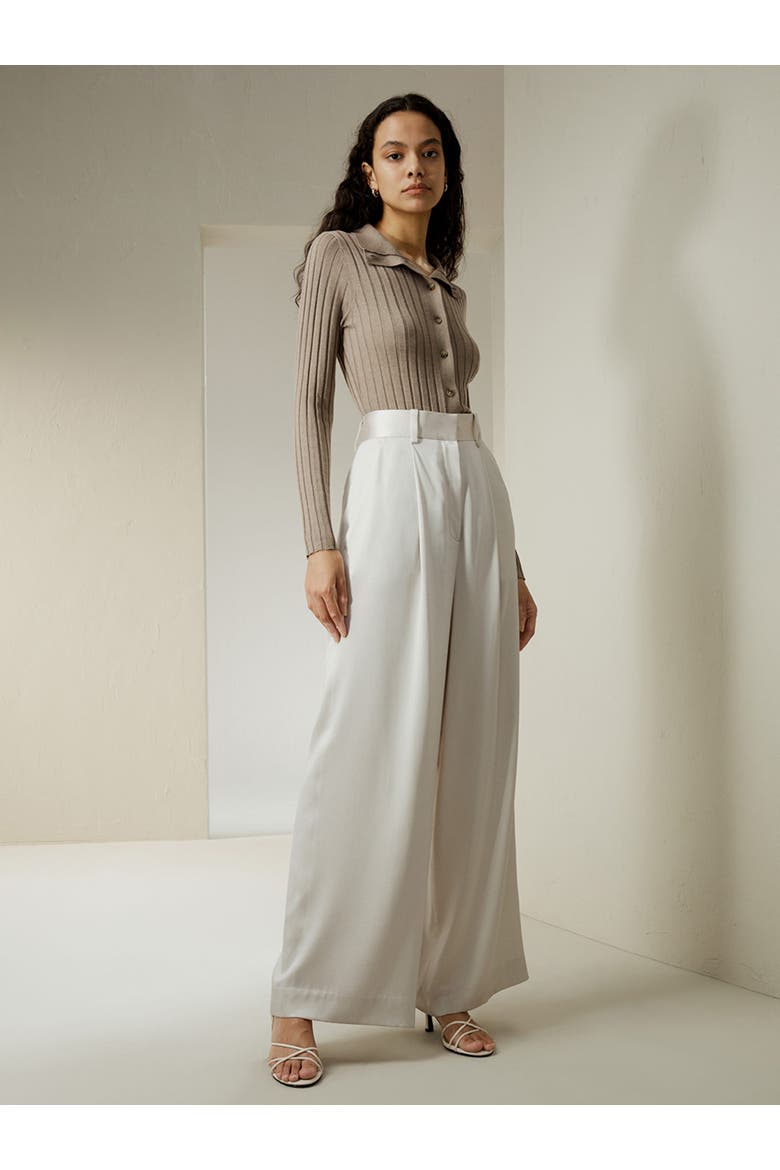 High-Waisted Wide Leg Dense Silk Pants, Alternate, color, Pale Gray