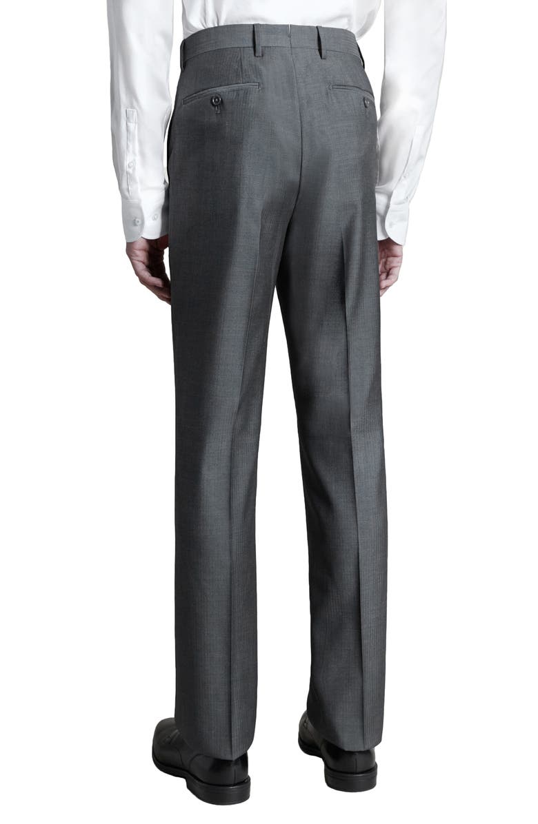 Santorelli Flat Front Wool Herringbone Dress Pants, Alternate, color, Grey