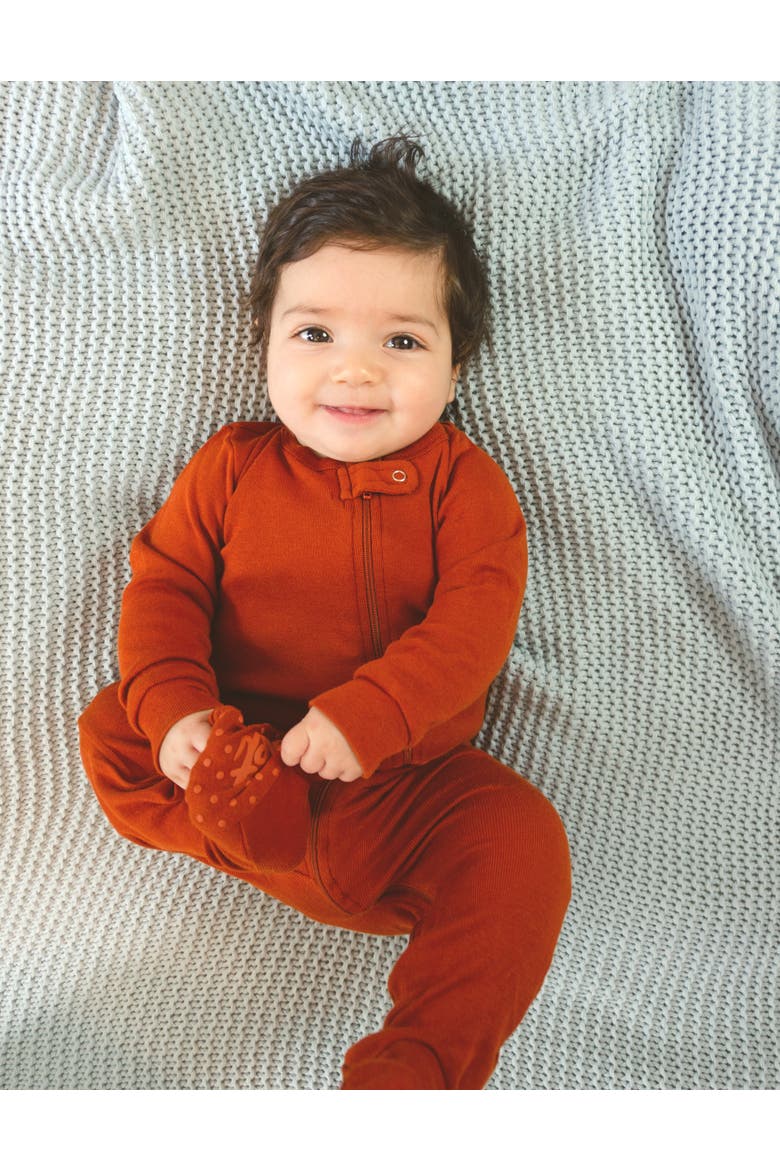 Cotton Footed Pajamas, Solids, Stripes & Tie Dye, Alternate, color, Rust