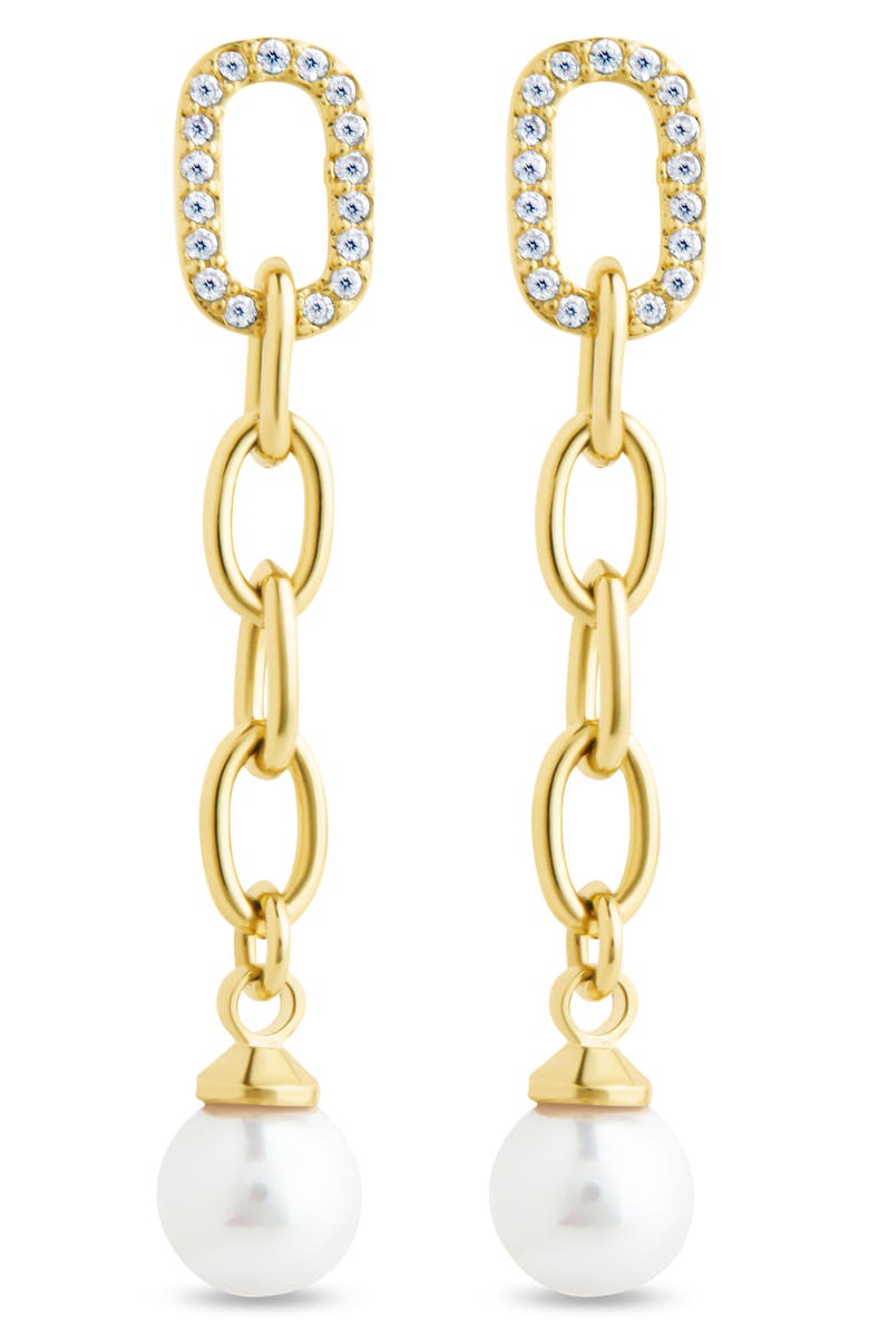 Sterling Forever Daphne Cubic Zirconia & Faux Pearl Chain Drop Earrings, Main, color, 