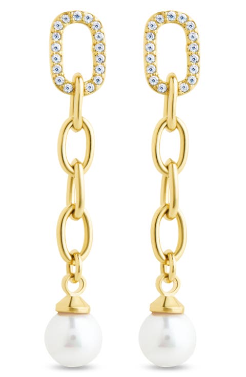 Daphne Cubic Zirconia & Faux Pearl Chain Drop Earrings