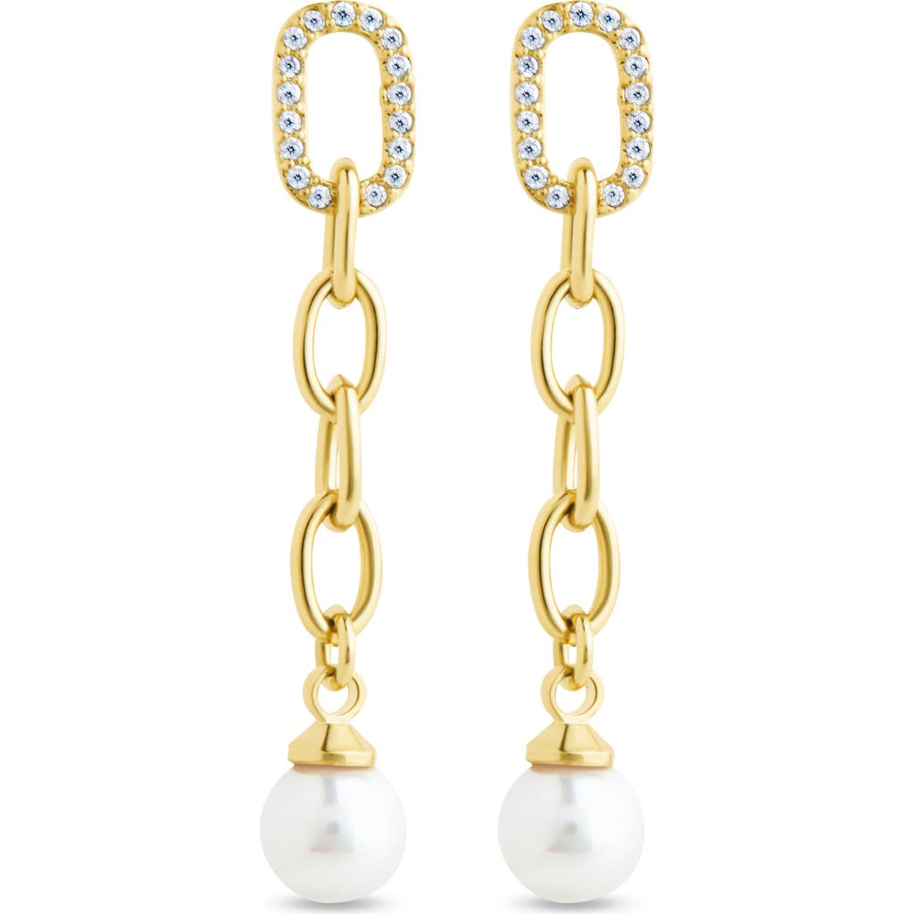 Sterling Forever Daphne Cubic Zirconia & Faux Pearl Chain Drop Earrings In Gold