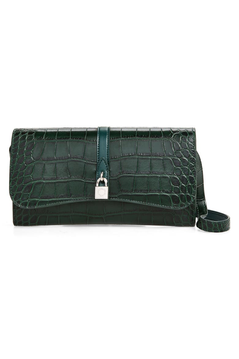 Ryder Croc Embossed Faux Leather Wallet, Main, color, FOREST GREEN