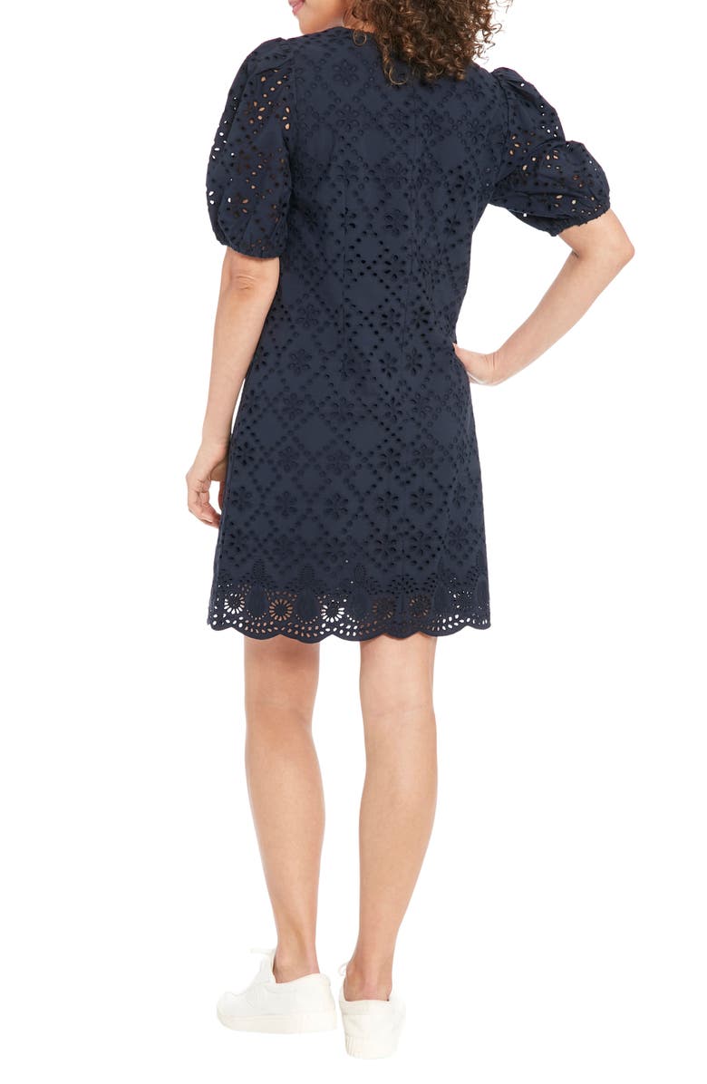 London Times Embroidered Eyelet Shift Dress, Alternate, color, Navy