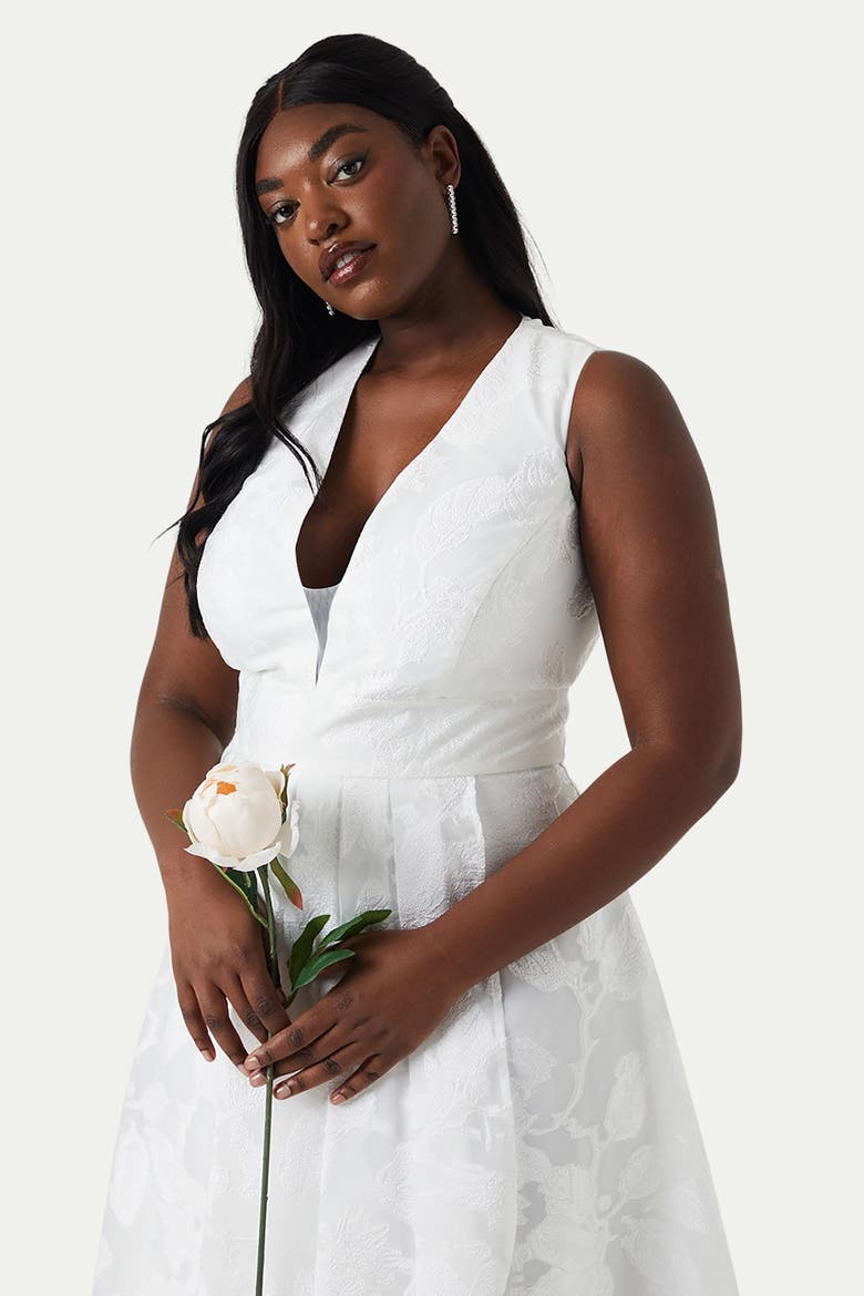 Plus Size Plunge Neck Maxi Wedding Dress, Alternate, color, Ivory