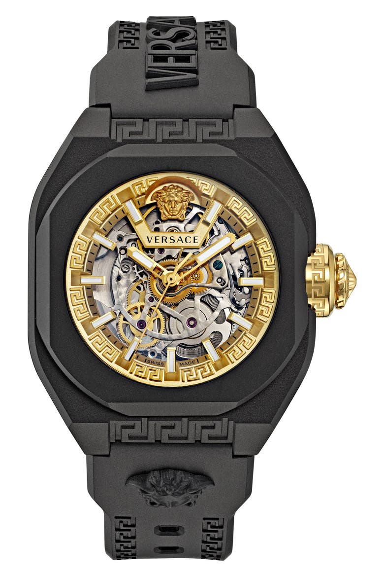 V-Legend Skeleton Recycled Polyurethane Strap Watch, 42mm, Main, color, BLACK ECO CERAMIC