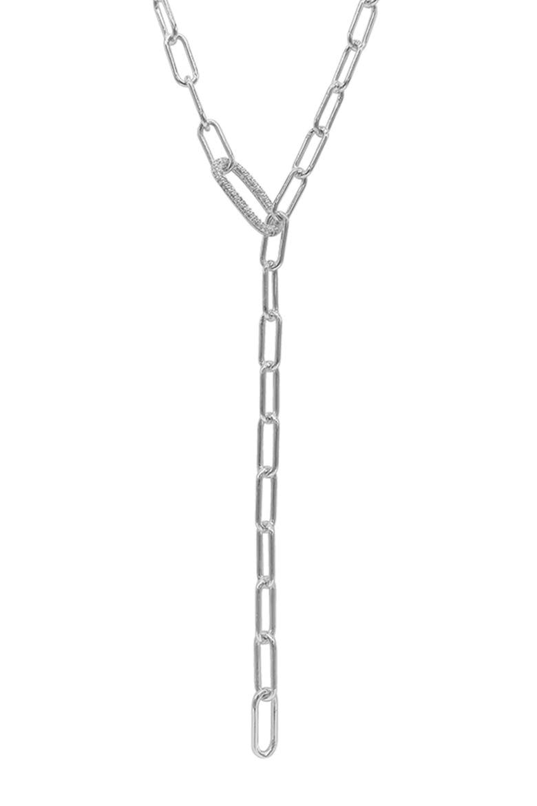 14K Yellow Gold Plated Paperclip Chain Lariat Necklace, Main, color, SILVER