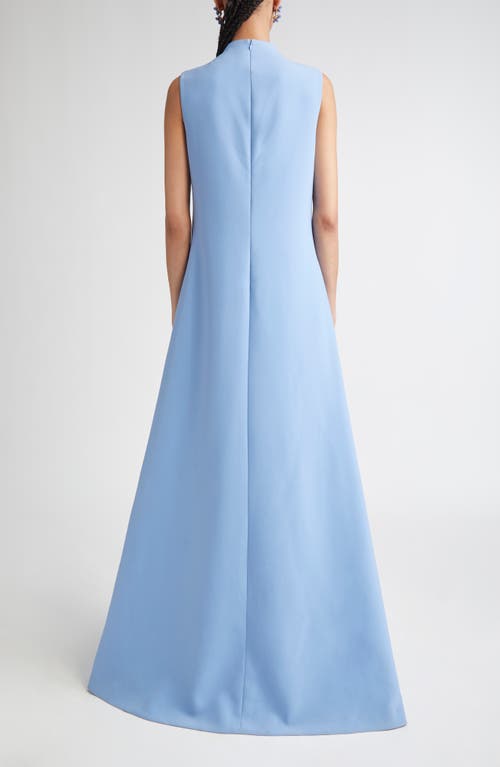 Carolina Herrera Mock Neck Pleated Gown In Blue
