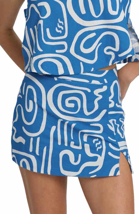 Wave Washed Printed Cotton & Linen Miniskirt