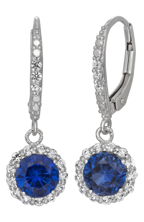 Sterling Silver Created Sapphire Drop Earrings