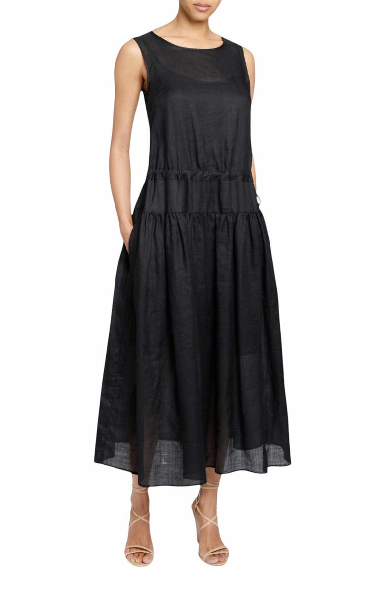 Santorelli MISTY Sleeveless Drop-Waist Midi Dress in Lightweight Ramie, Alternate, color, 