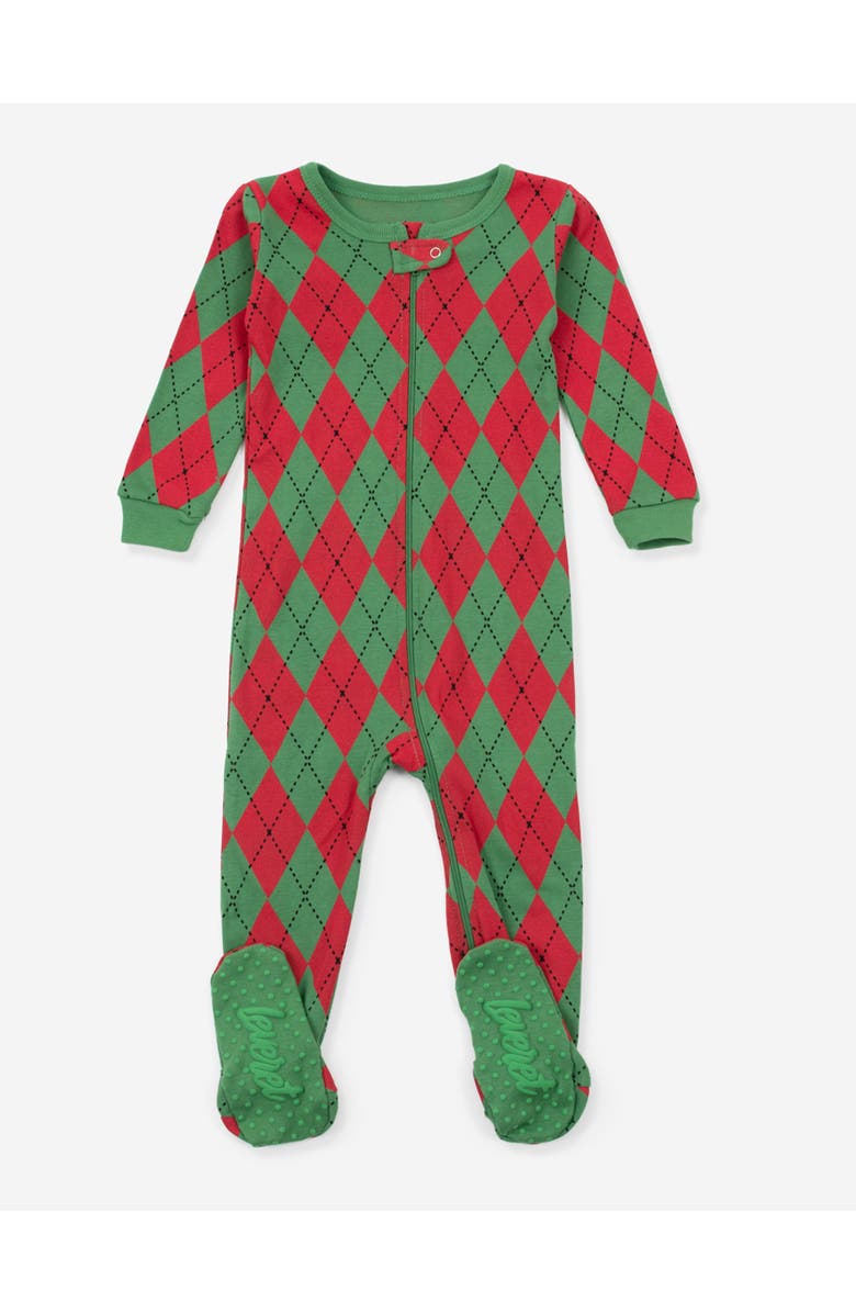 Leveret Footed Cotton Pajamas Matching Family Coordinated Holiday Prints, Main, color, Red/Green Argyle