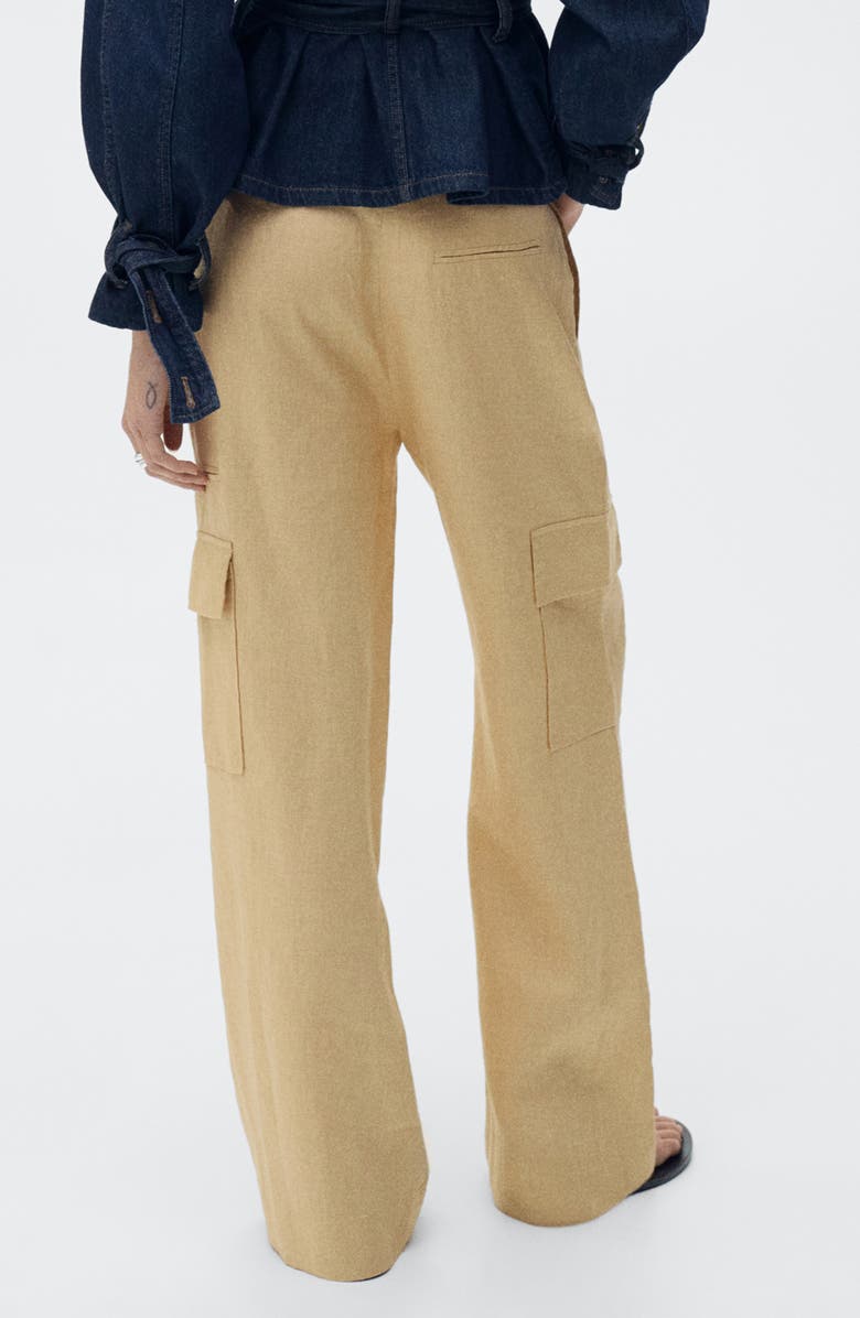 MANGO Linen Cargo Pants, Alternate, color, Mustard