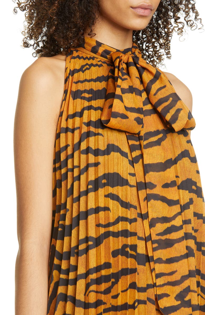 Adam Lippes Pleated Tiger Print Voile Halter Blouse, Alternate, color,