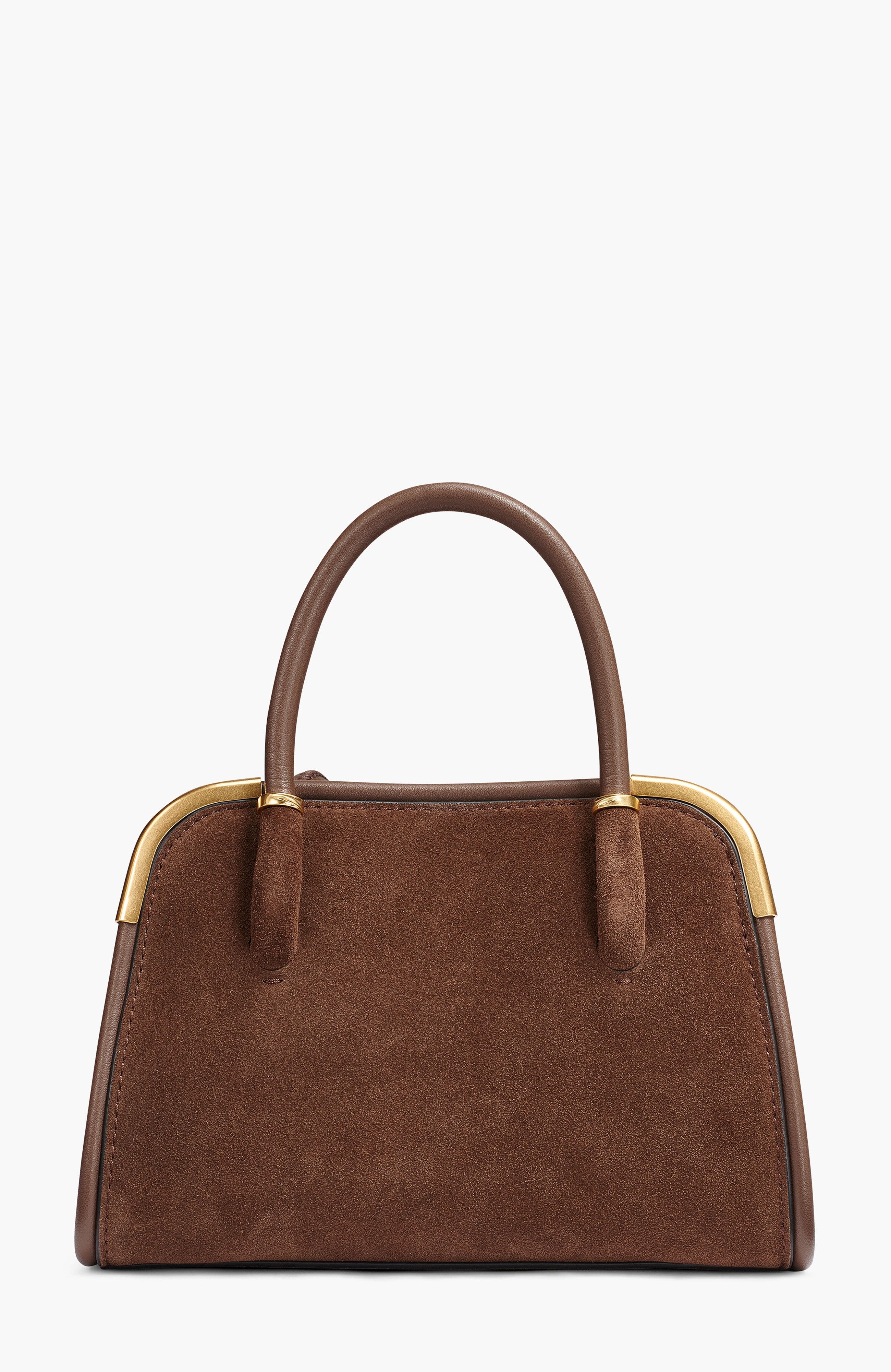 Donna Karan New York Satin Suede Mini Satchel, Alternate, color, Chocolate