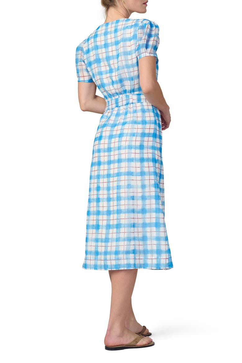 The Halle Button Front Midi Dress, Alternate, color, BLUE/ RUST CHECK