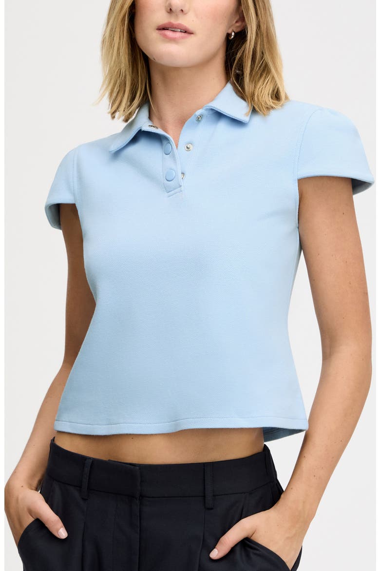 Puff Sleeve Crop Polo Top, Main, color, SOFT BLUE