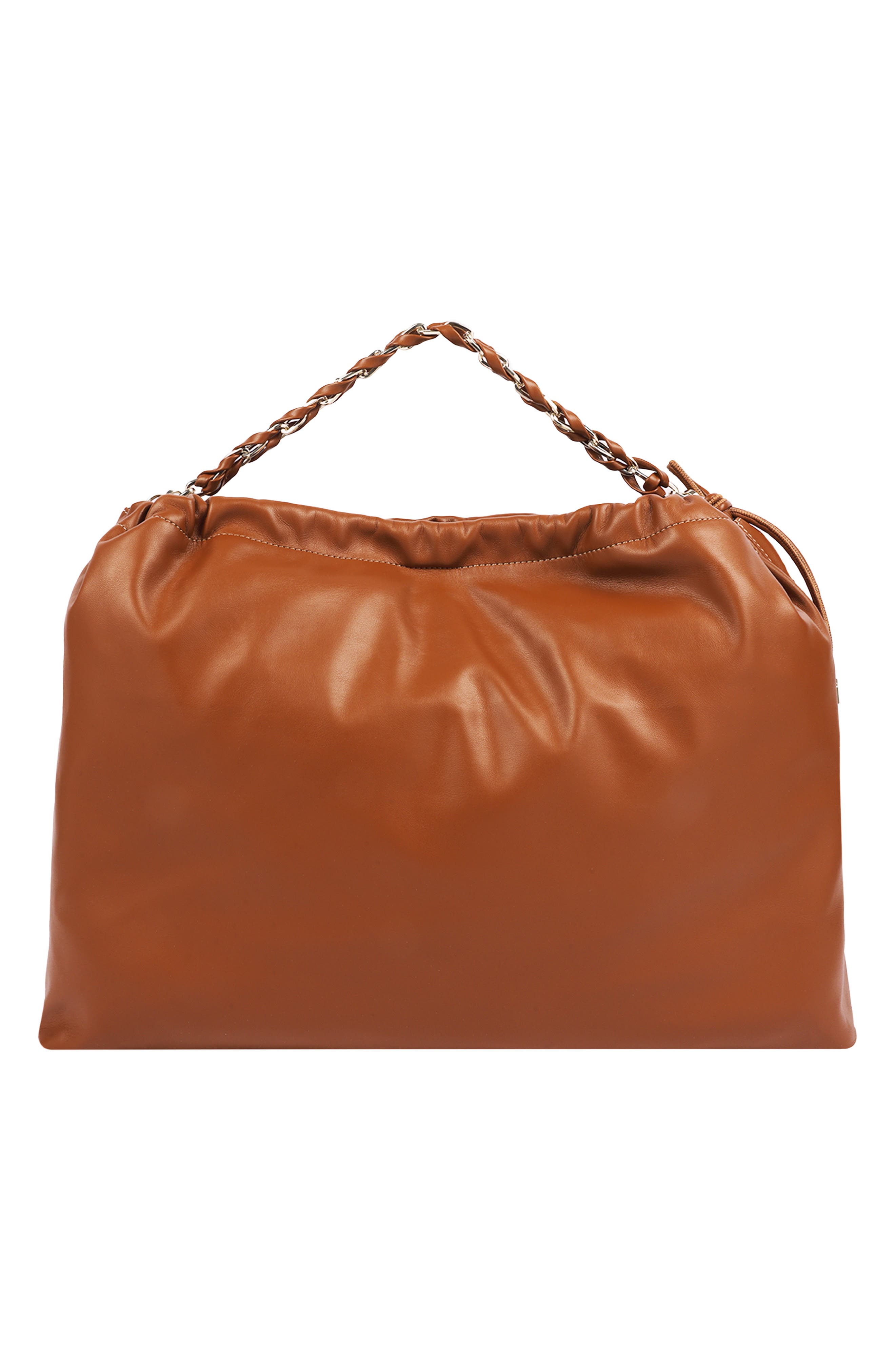 Vintage Chain Faux Leather Soft Hobo Bag, Alternate, color, COGNAC