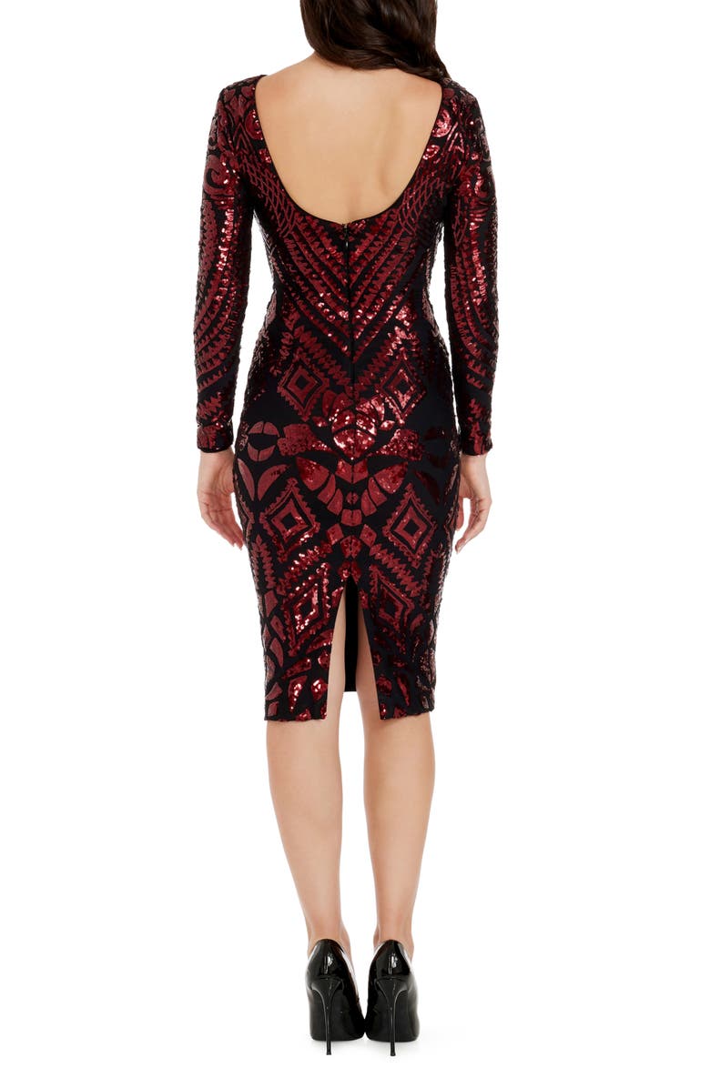 Dress the Population Emery Sequin Long Sleeve Cocktail Dress, Alternate, color, 