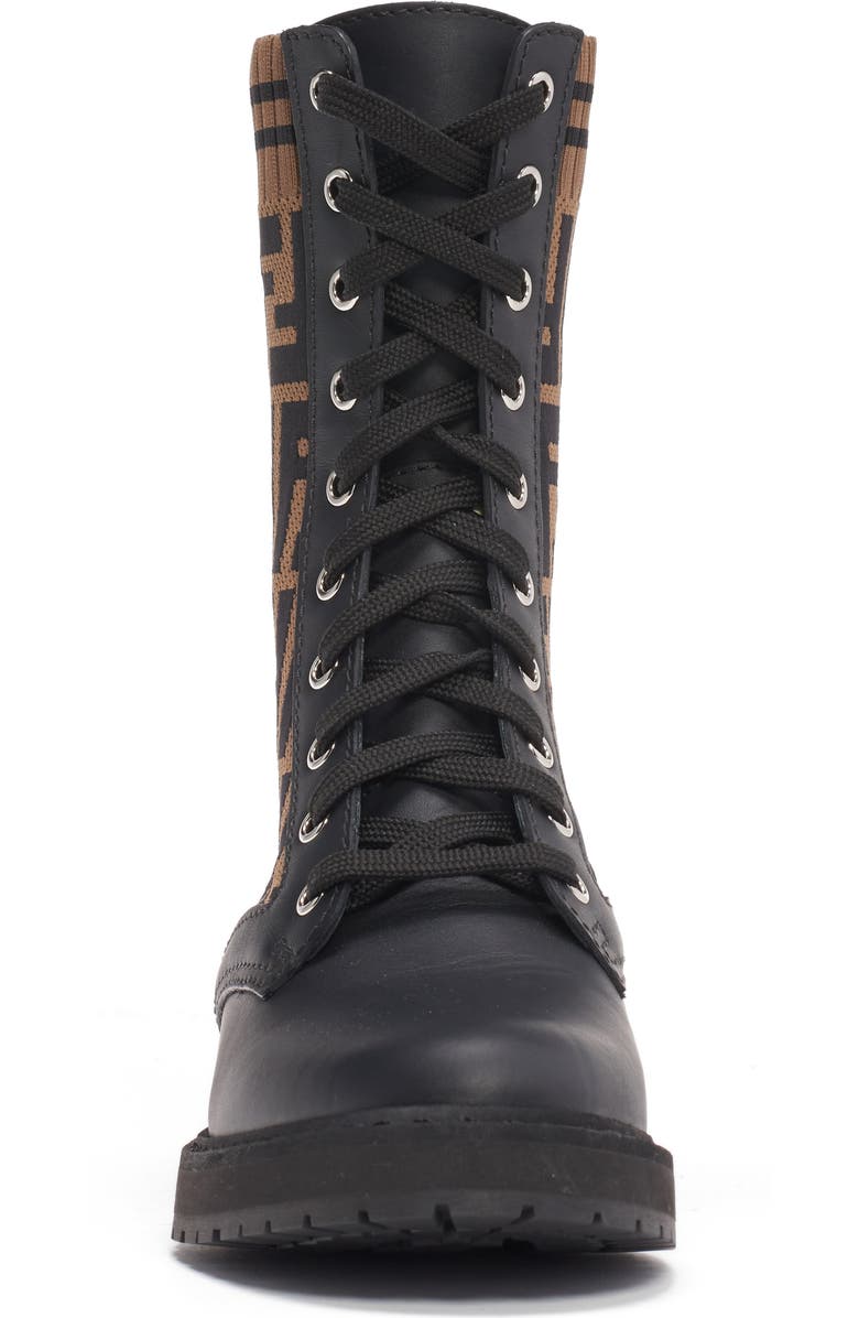 Fendi Rockoko Logo Sock Lace-Up Combat Boot, Alternate, color,