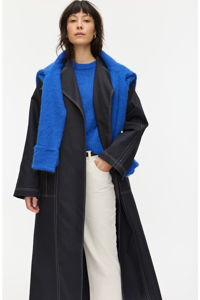 Elsa Topstitch Detail Organic Cotton Trench Coat, Alternate, color, NAVY
