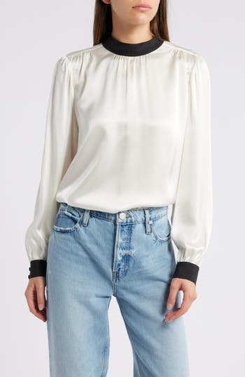 FRAME FRAME MOCK NECK LONG SLEEVE SILK TOP