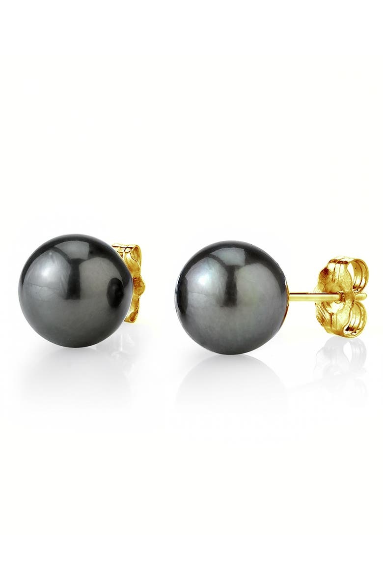 The Pearl Source Tahitian South Sea Round Pearl Stud Earrings 9mm, Main, color, White Gold