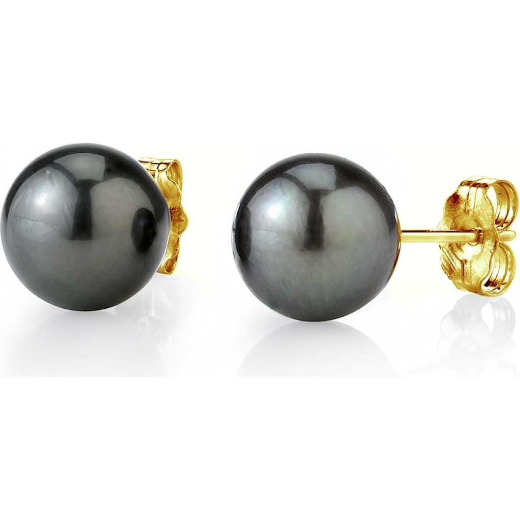 The Pearl Source 10mm Tahitian South Sea Round Pearl Stud Earrings In Yellow Gold