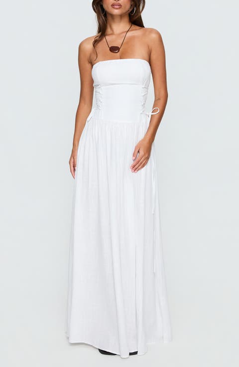 So Far So Good Strapless Linen & Cotton Maxi Dress