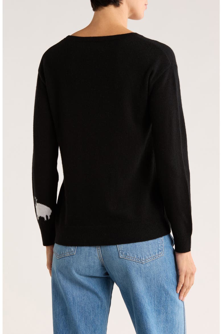 Cashmere Sheep Patterned Sweater, Alternate, color, BLACK/ FROST WHITE