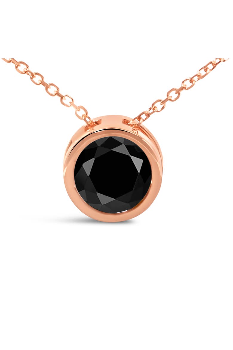 14K Rose Gold 3 1/2 Cttw Bezel-Set Black Diamond Solitaire Pendant Necklace, Alternate, color, Pink