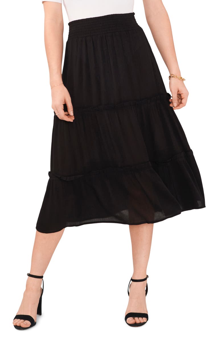 Chaus Tiered Midi Skirt, Main, color, Rich Black