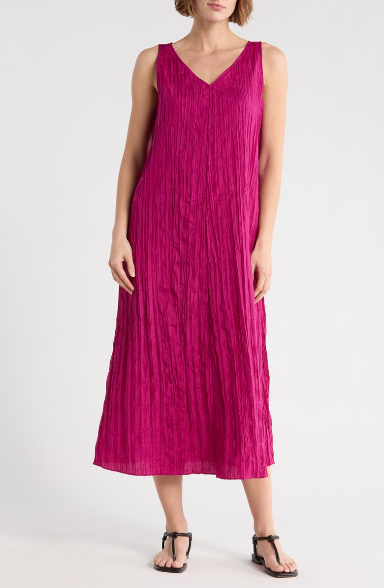 Eileen Fisher Pleated Silk Midi Dress, Main, color, Sangria