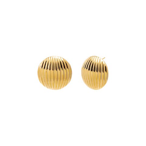 Gold Ribbed Dome Stud Earring