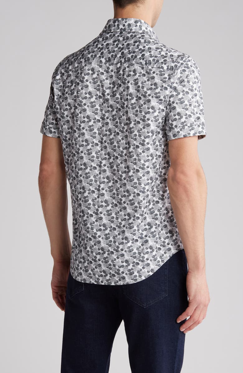 Bugatchi Geo Print OoohCotton<sup>®</sup> Short Sleeve Button-Up Shirt, Alternate, color, Chalk