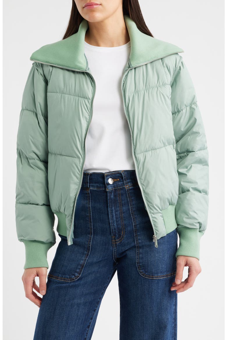 Knit Collar Crop Puffer Jacket, Alternate, color, COOL SAGE