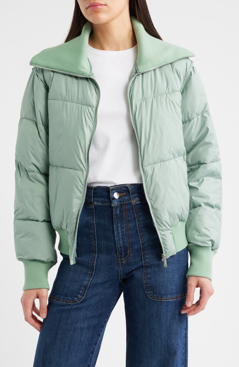 Bernardo Knit Collar Crop Puffer Jacket, Alternate, color, Cool Sage