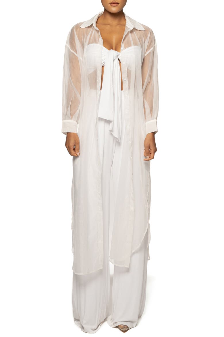 Lia Sheer Button-Up Shirtdress, Main, color, WHITE