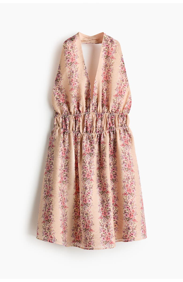 H&M Flared-skirt Halterneck Dress, Main, color, Light Dusty Pink/Floral